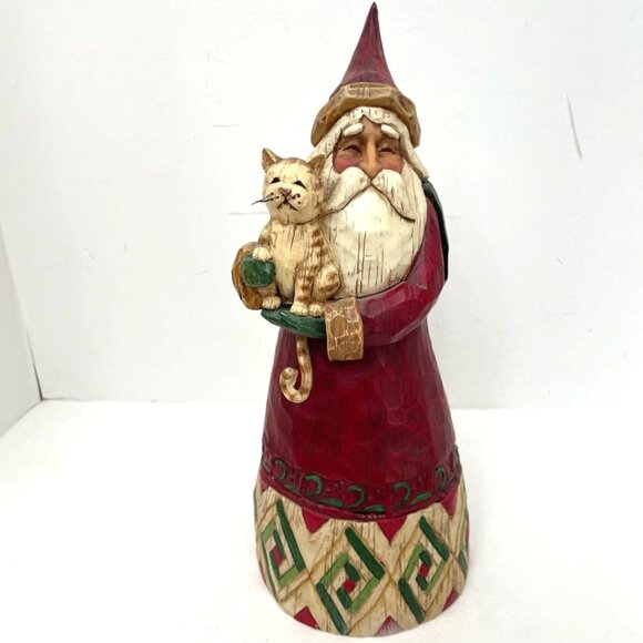 Jim Shore Heartwood Creek Santa w/ Cat Figurine 2002 Enesco - Picture 1 of 5
